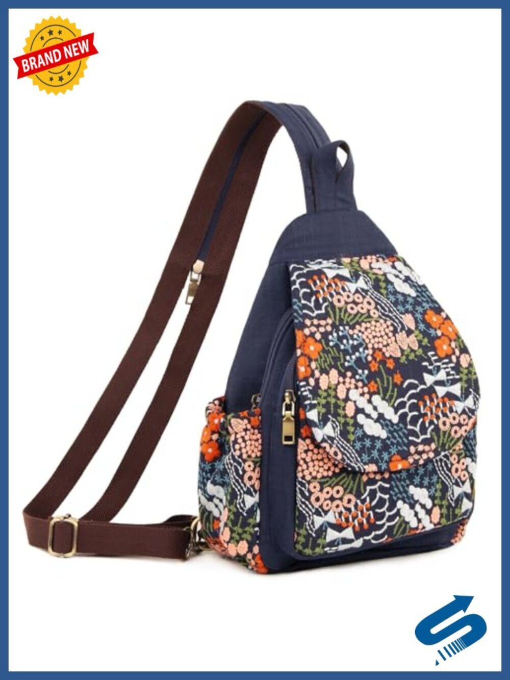 Canvas Sling Backpack Purse Embroidered Flowers Travel Crossbody Bag